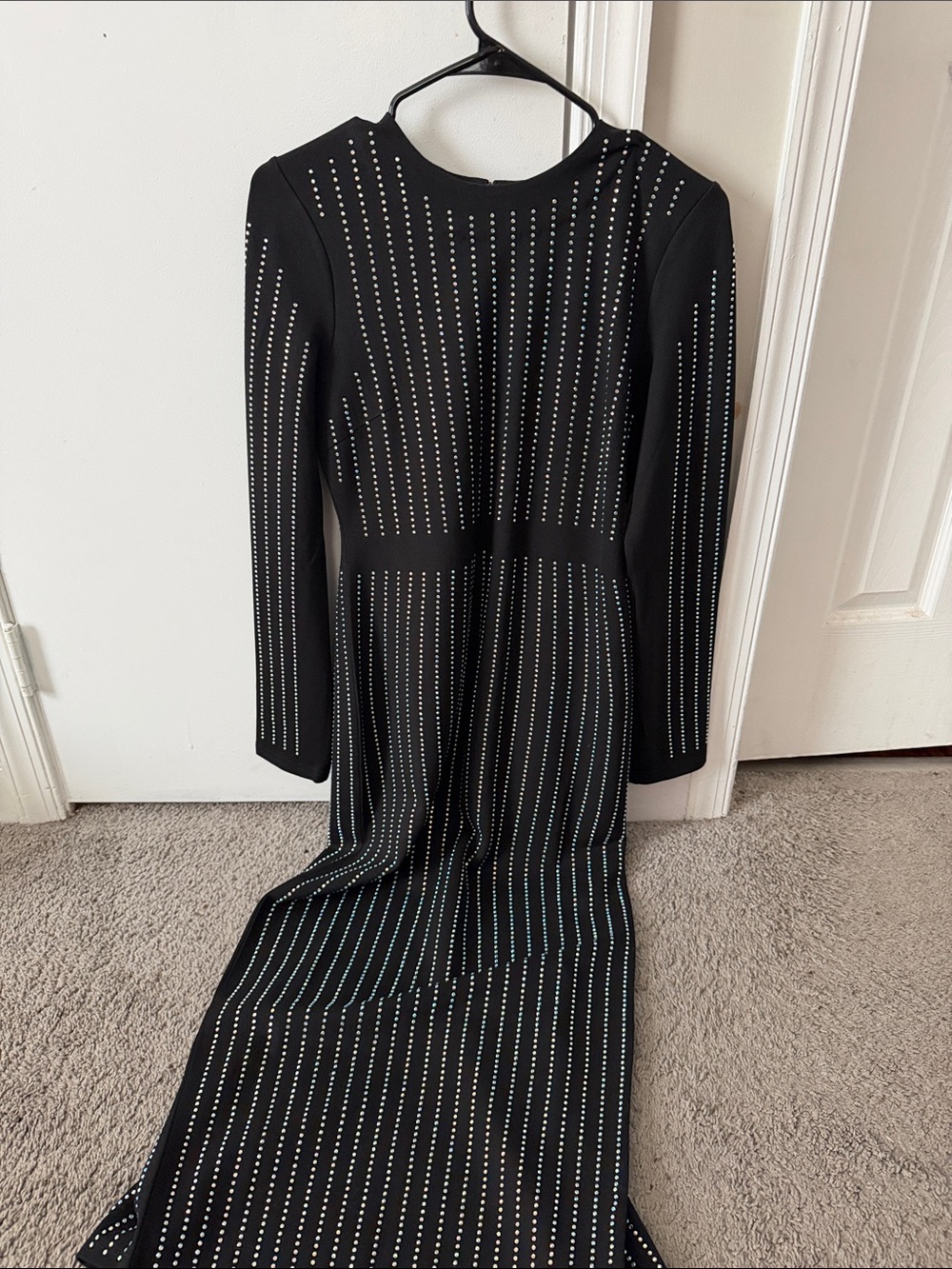 Black Long Sleeve Studded Maxi Dress - Elegant Evening Wear